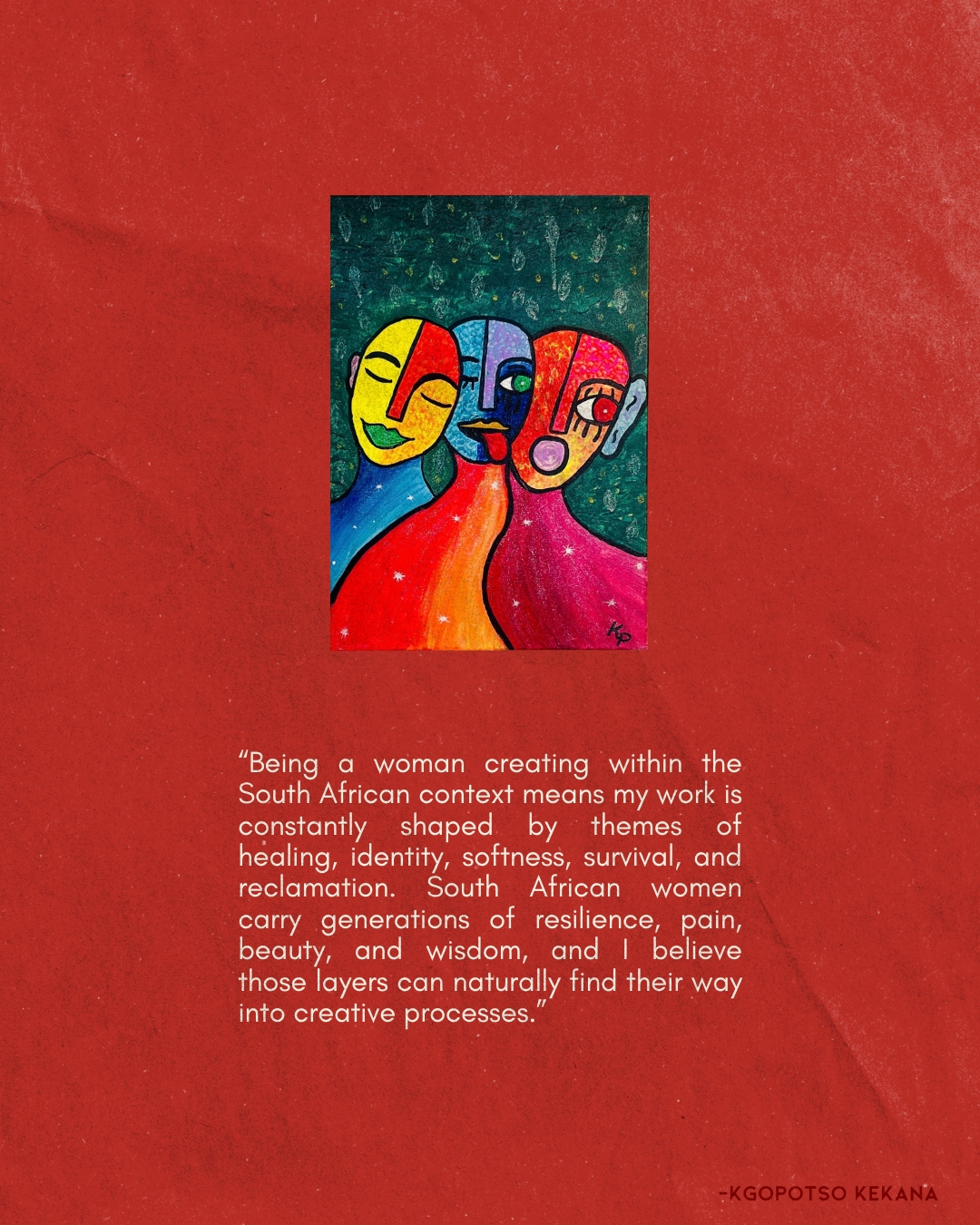 Slide two — on themes of healing, identity, softness, survival, and reclamation, and the layers South African women carry
