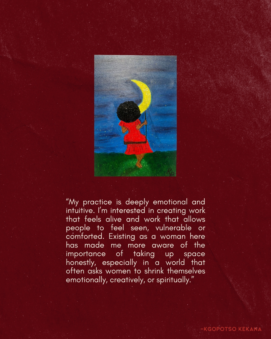 Slide three — on her practice as emotional and intuitive, and the importance of women taking up space honestly
