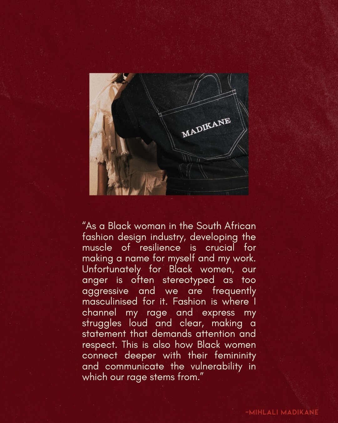 Slide two — on developing the muscle of resilience as a Black woman in the South African fashion design industry