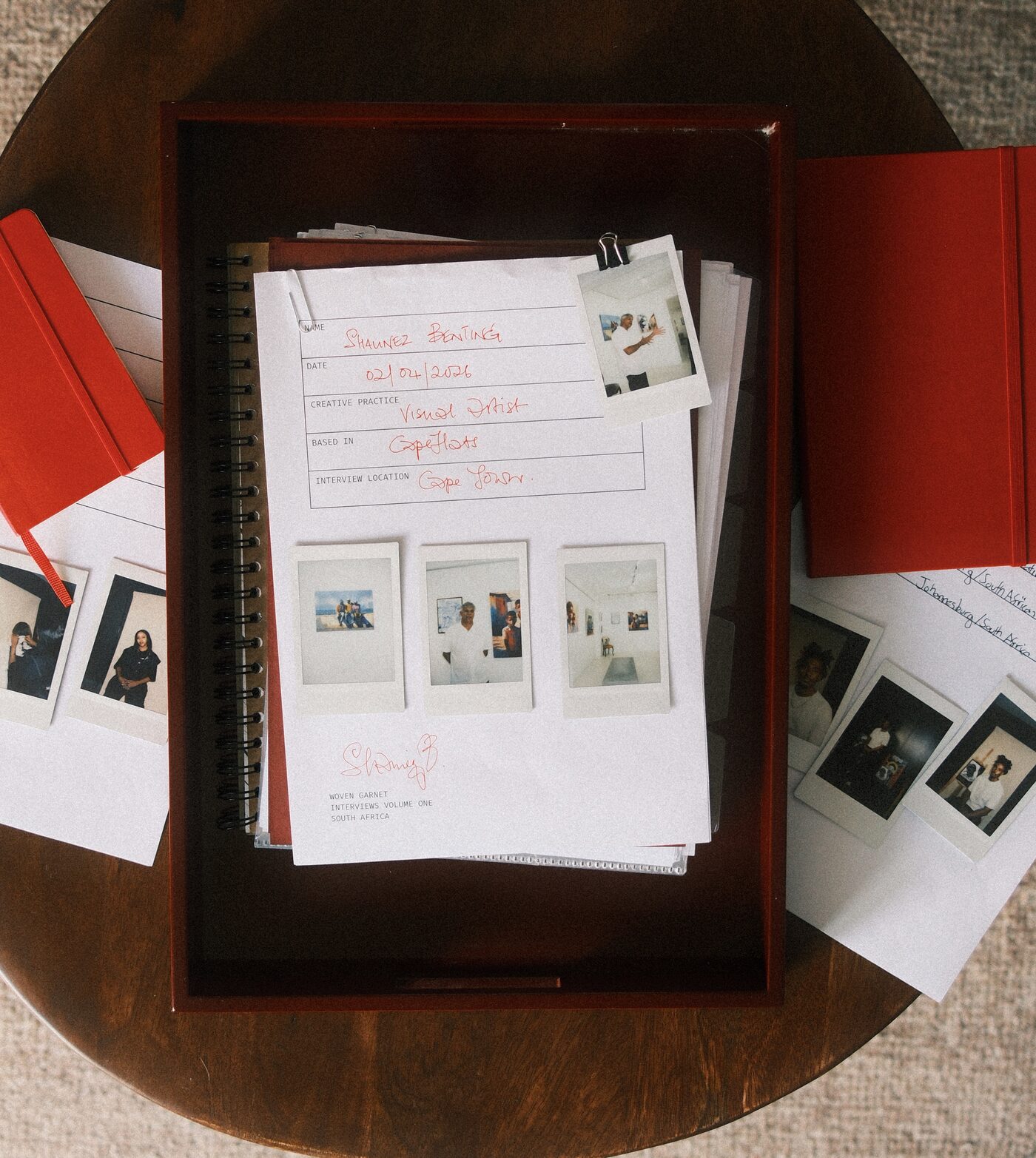 Shaunez Benting's interview record card on the wooden tray