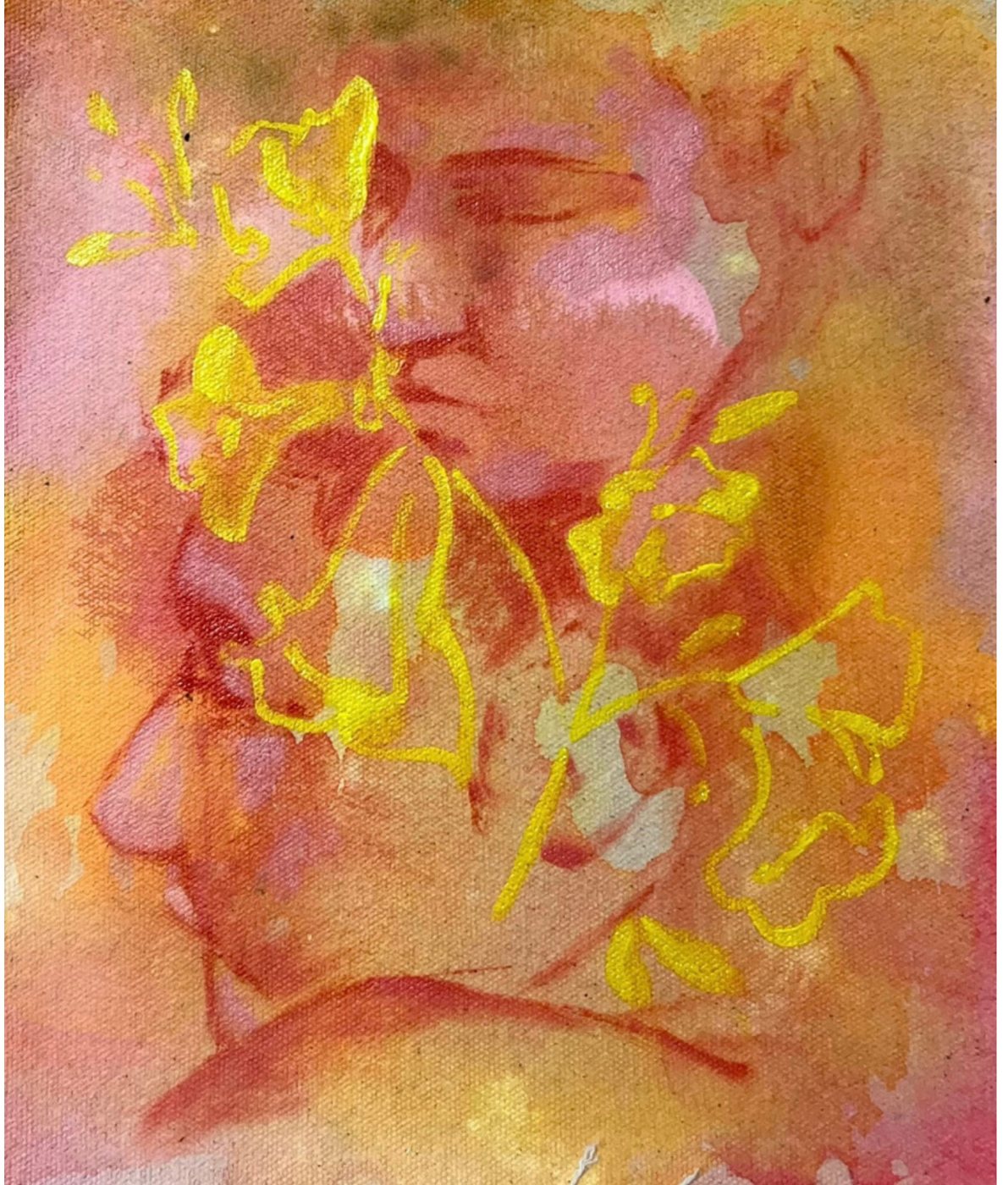 Tender-ly, 2026, by Jasper Wolfeman. Oil and acrylic on canvas, framed, 20.5 x 23.5 cm.