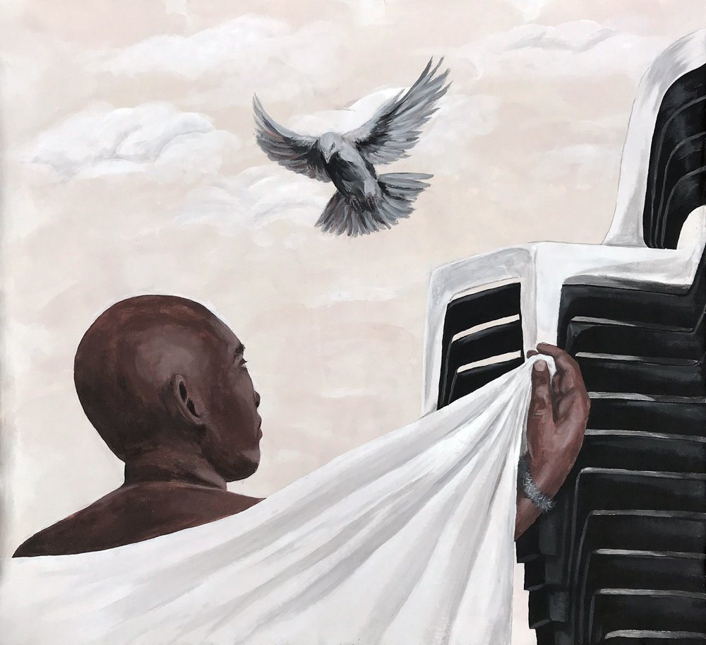 Ukwembula Inhloso, 2025, by Manelisi Nene. Acrylic on canvas, 78 x 84 cm.