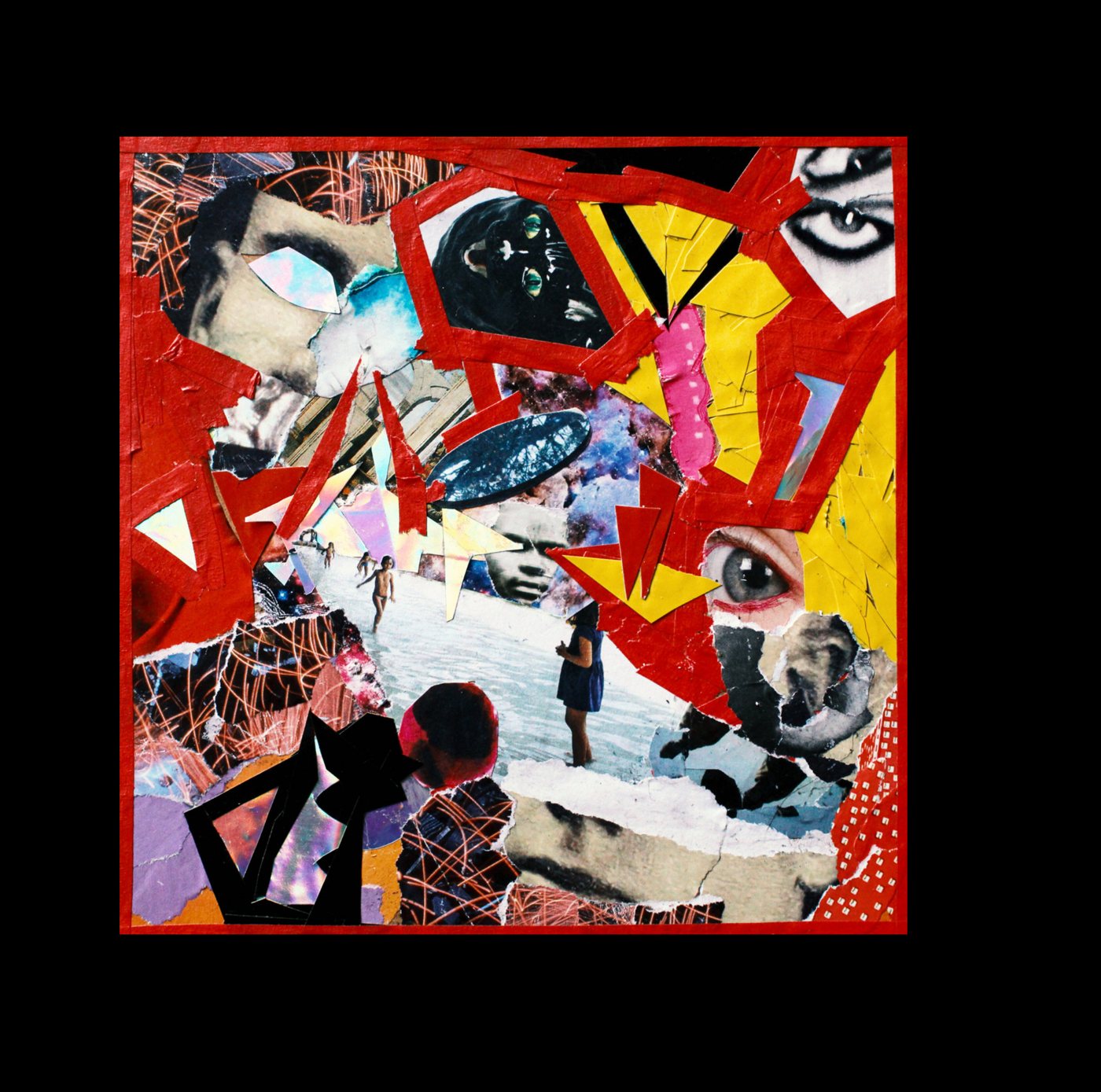 Play the Game, 2025, by Ogorogile Nong. Framed collage on masonite board, 18 x 18 cm.