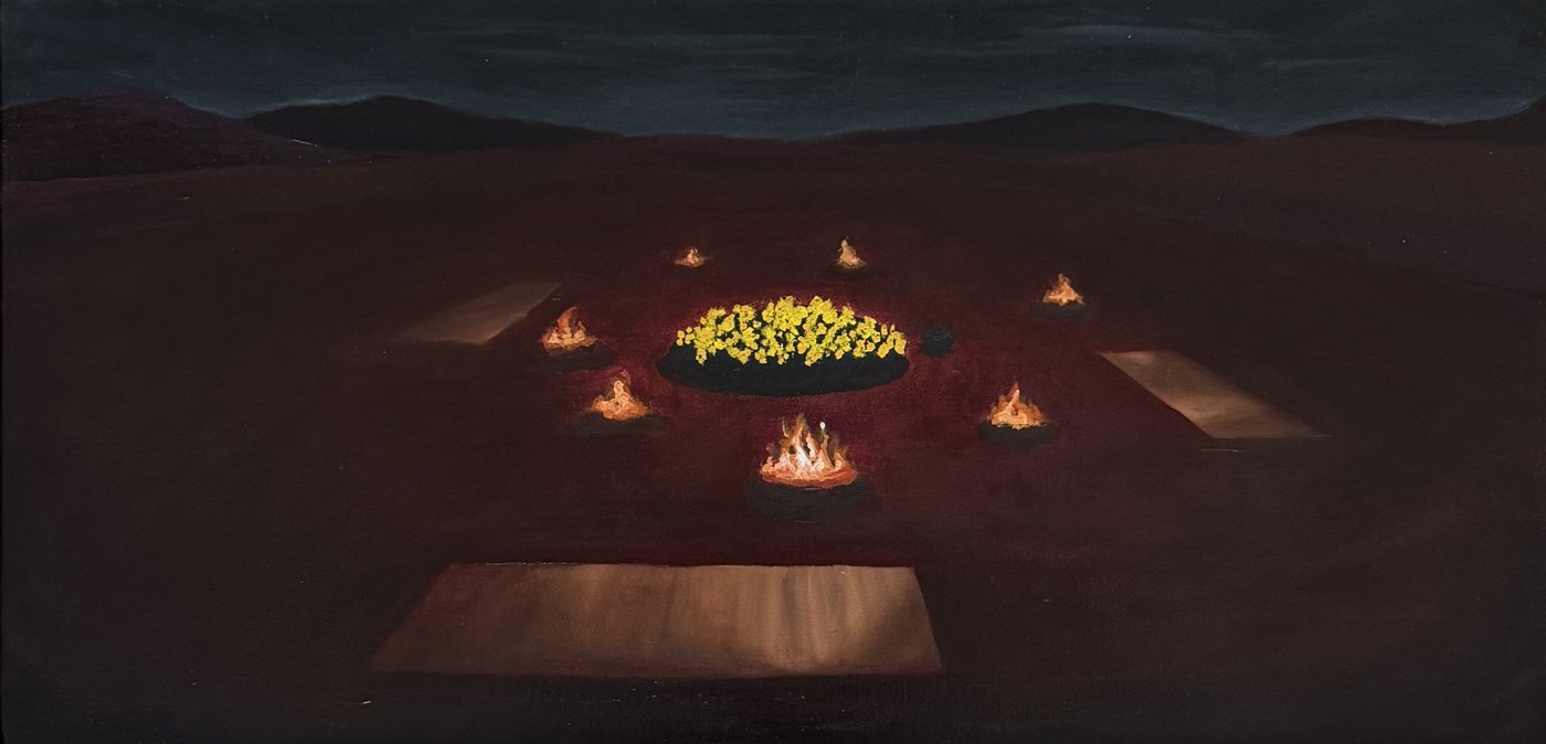 Utshani obulele buvuswa umlilo: An Unbecoming, by Owethu Mtshali. Oil paint on canvas, 61.2 x 30.6 cm.