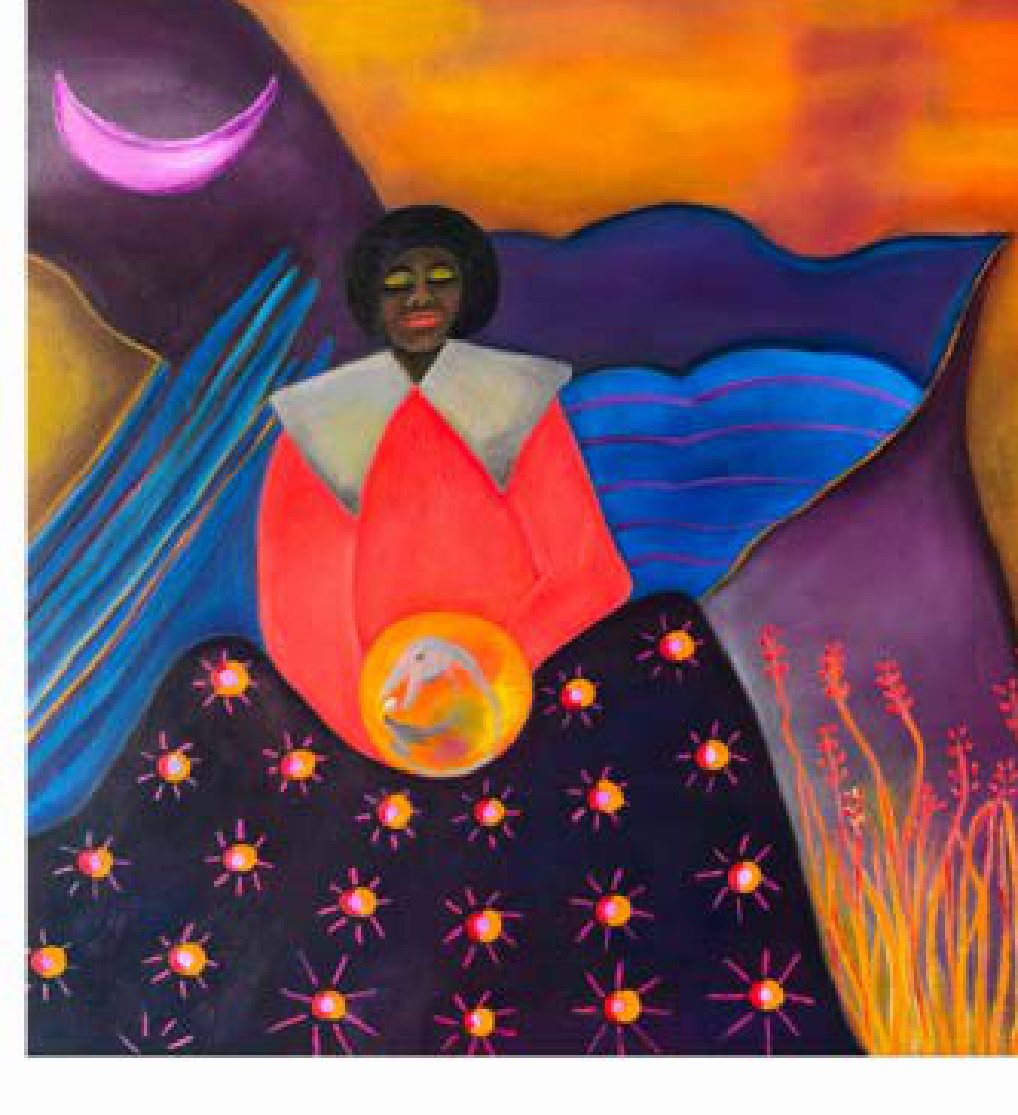 We are the ground, 2026, by Shirley Makhene. Mixed media, acrylic, oil and oil pastel, 60 x 60 cm.