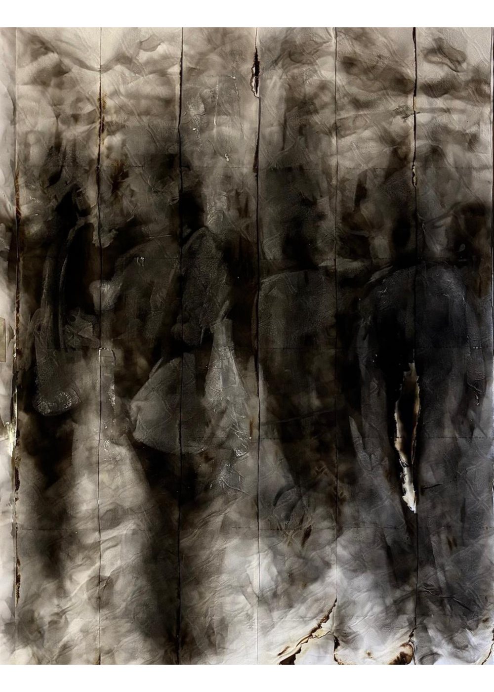 Those who stand before me, 2025, by Sphesihle Hlatshwayo. Candle smoke on tissue (fumage), 59.4 x 84.1 cm.