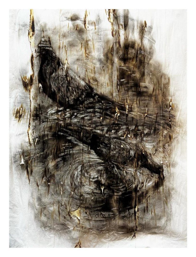 A meditation on belonging, 2026, by Sphesihle Hlatshwayo. Candle smoke on tissue (fumage), 59.4 x 84.1 cm.